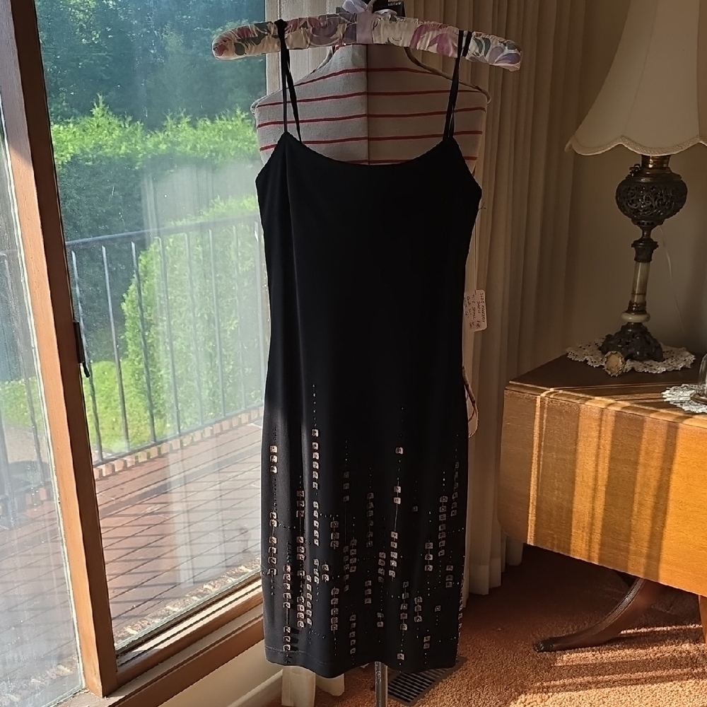 BCBGMaxAzria - Little Black Dress with Leather Details & Beadwork